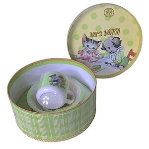 Michel Design Works Baby’s First Plate Set Feeding Boxed Plaid Set Green White